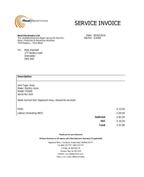 professional services invoice example.